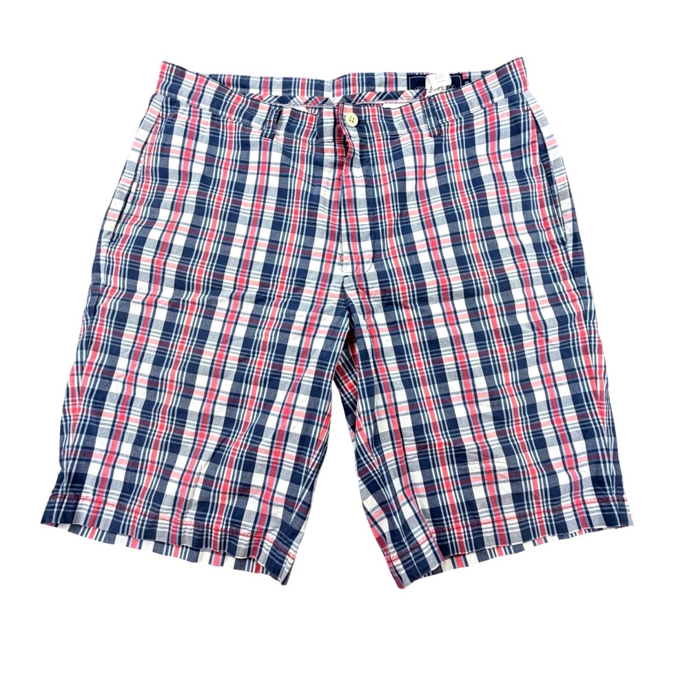 Vineyard Vines Mens 34 Club Short Red White Blue Plaid Cotton Chino Shorts